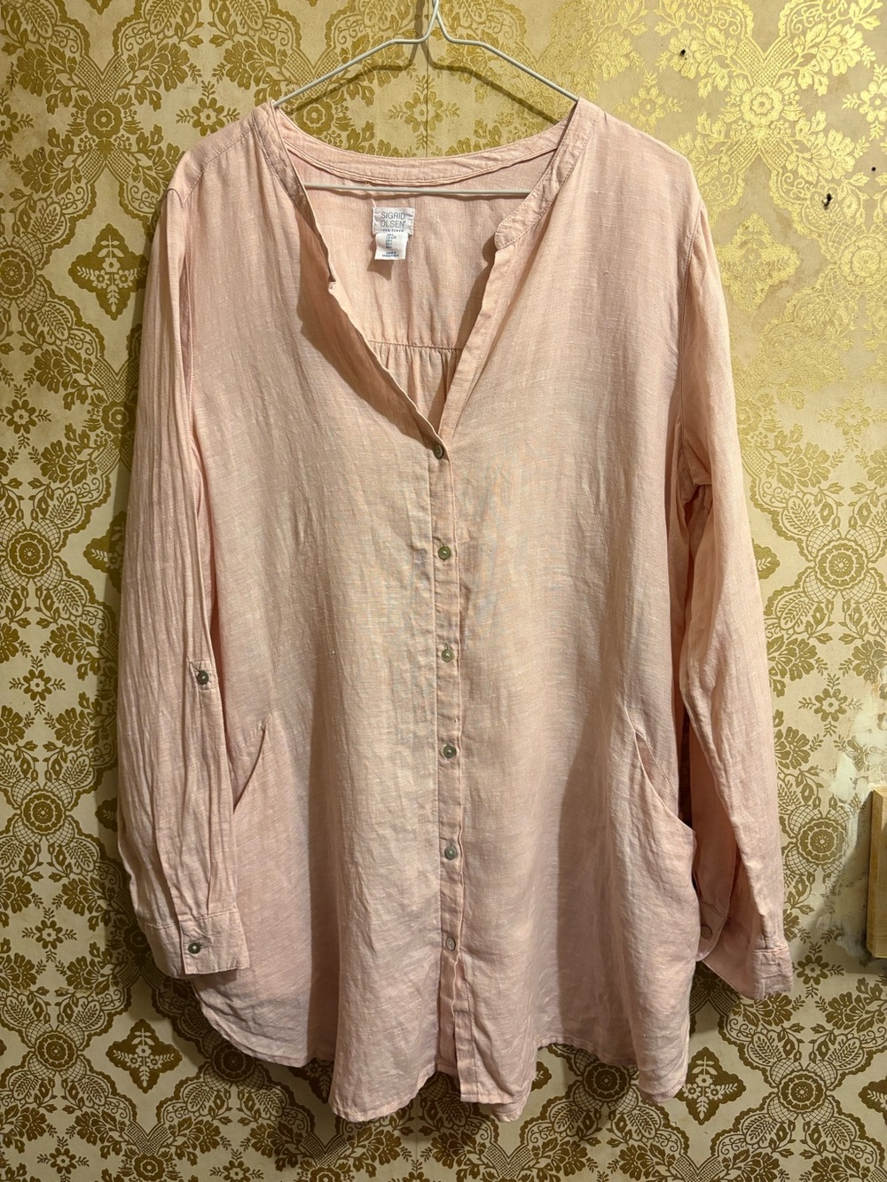 Sigrid Olsen Soft Pink Button-Front Linen Shirt